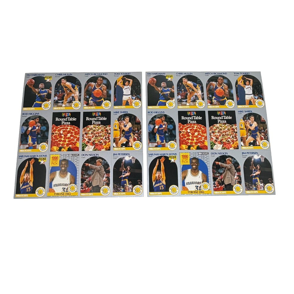 1990-91 NBA Hoops Warriors Round Table Pizza Uncut Card Sheets Lot 2 Hardaway